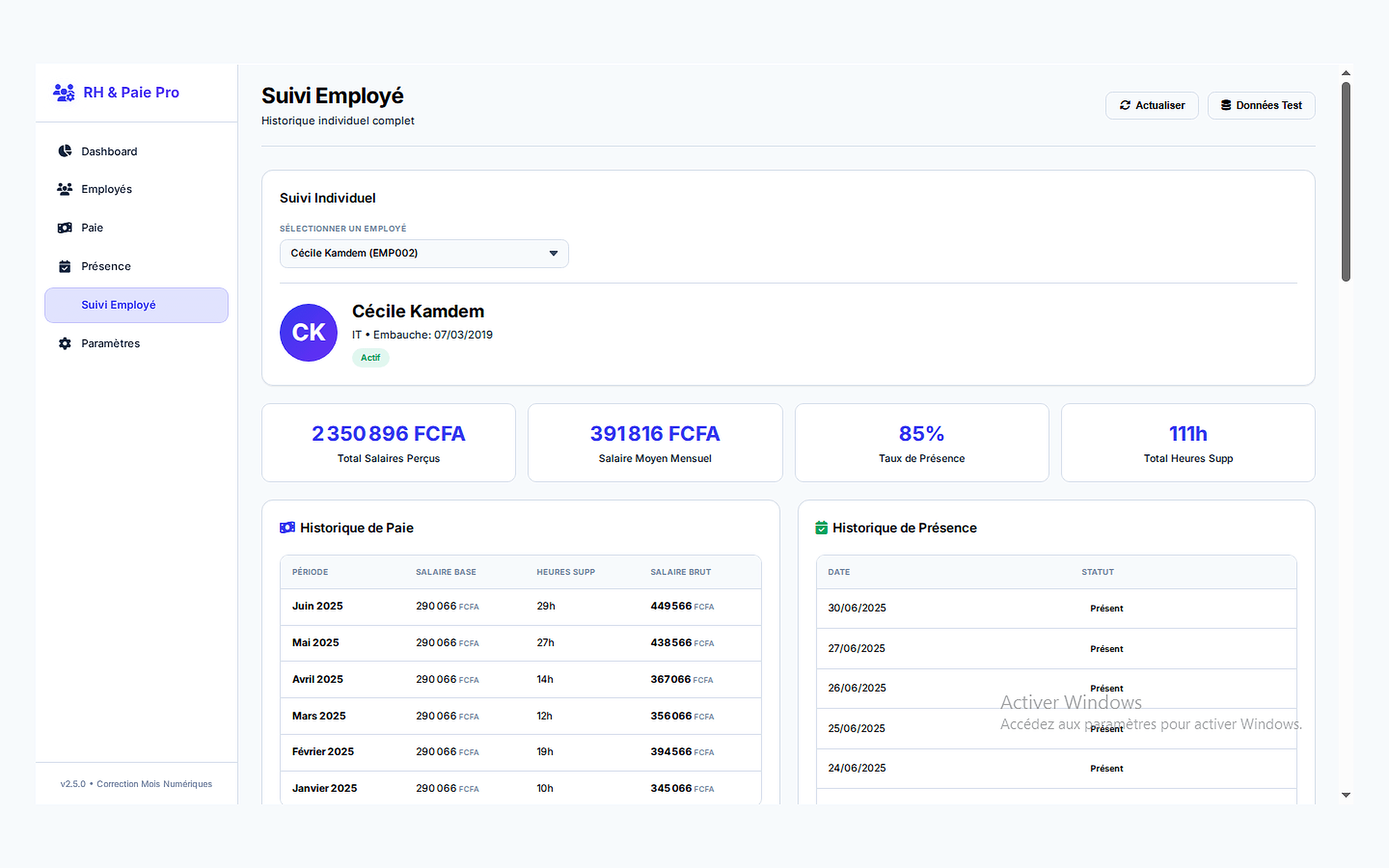 RH & Paie Pro : Dashboard RH Complet - Aperçu 5