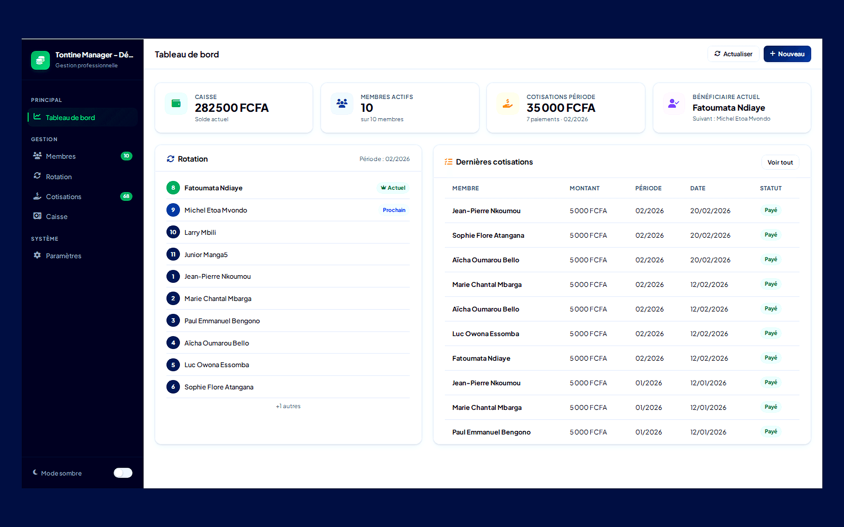 Tontine Manager — Gestion Complète de Tontine