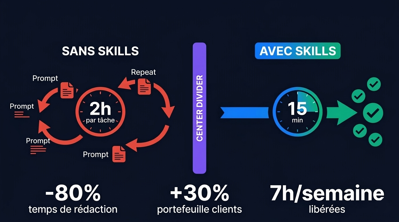 Comparaison avant et après l'adoption des Claude Skills - gains de productivité mesurés