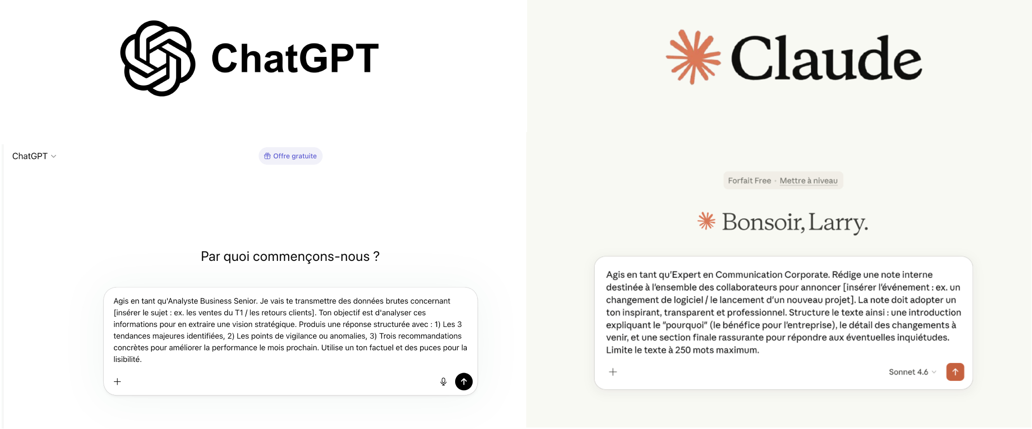 Comparatif outils IA pour PME - interface Claude et ChatGPT